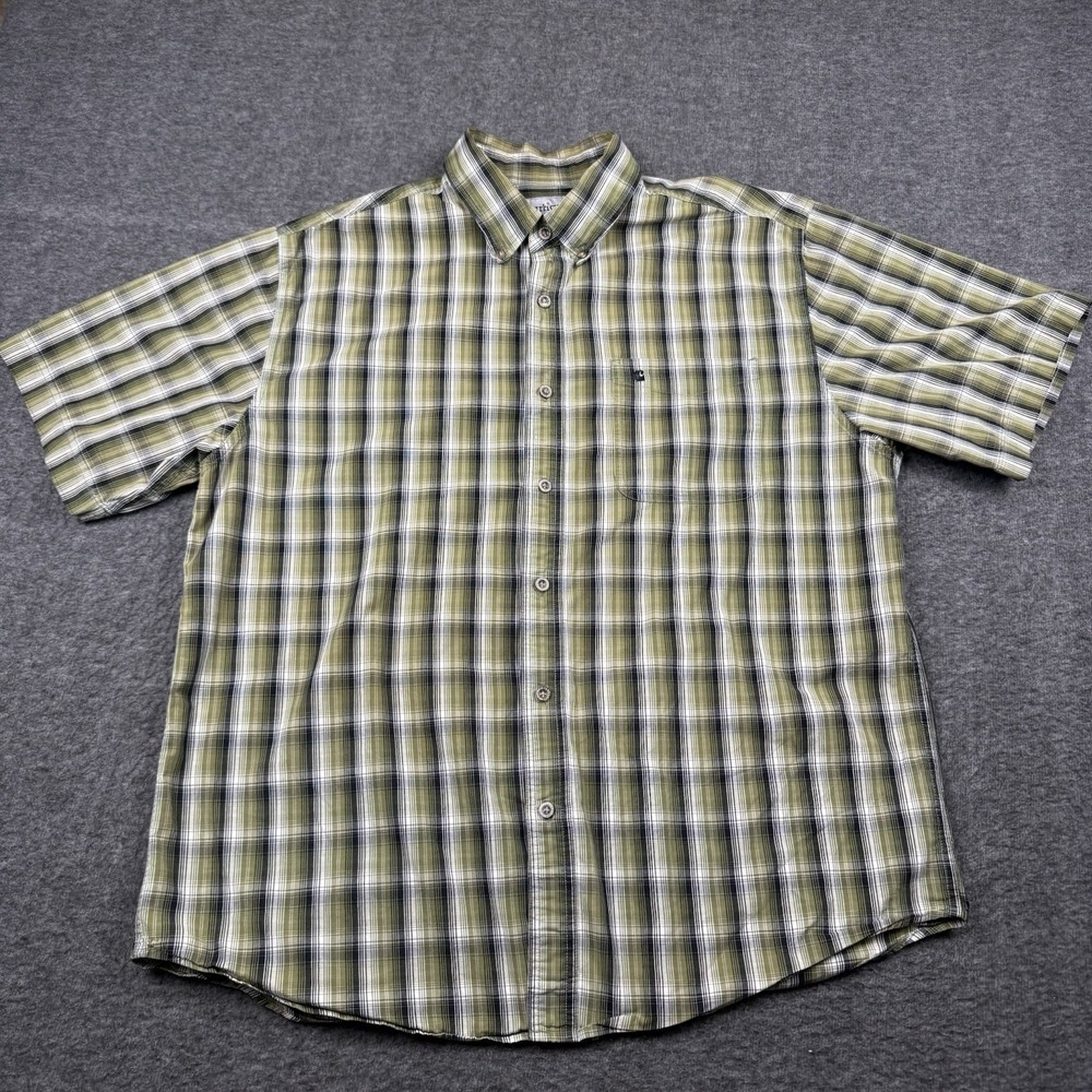 Carhartt Button Down Shirt Men XL Green Plaid Short Sleeve‎ Pocket Work Wear